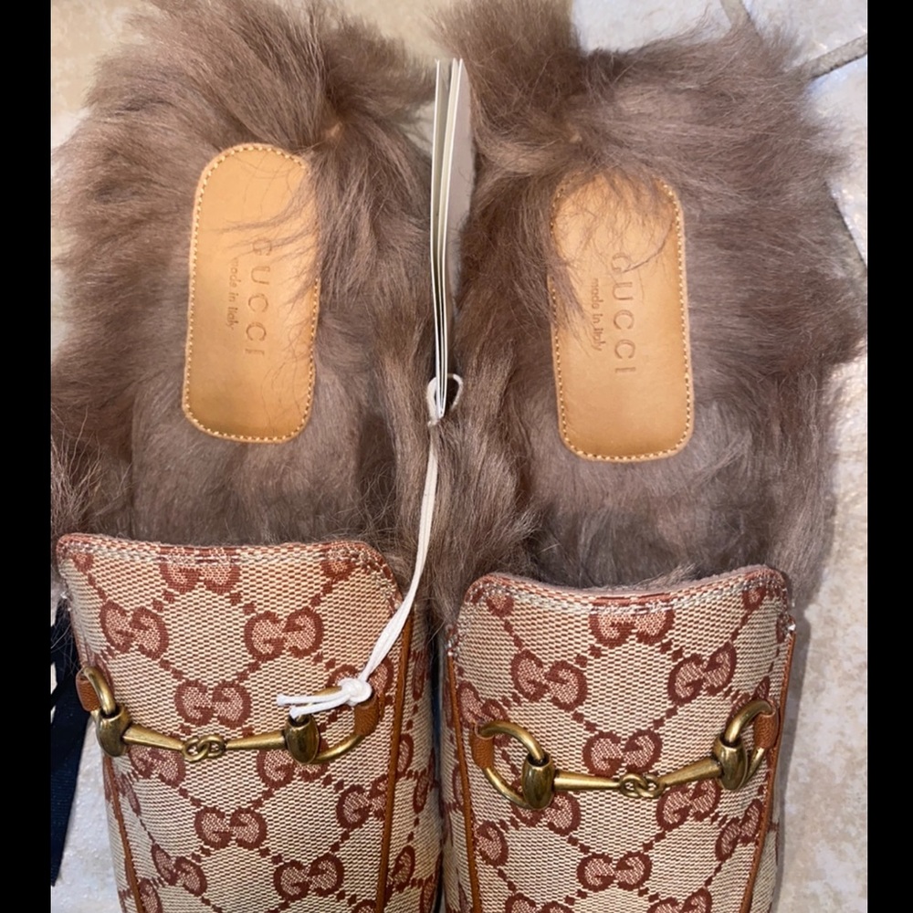 Authentic Gucci Monogram Princetown Fur Loafers Size 9.5 - Picture 7 of 15